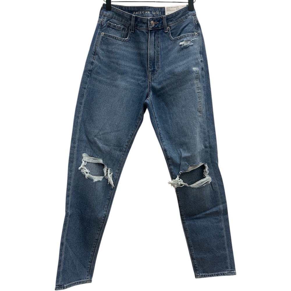 American Eagle Outfitters Women's Mom Blue Distressed Jeans